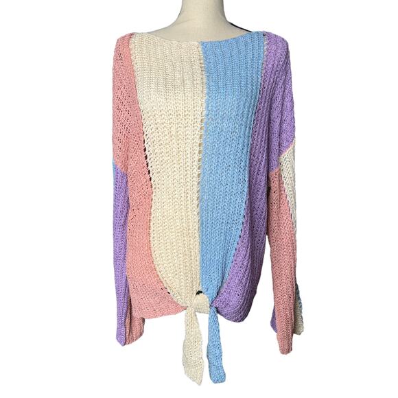 NEW Davi & Dani Loose Knit Tunic Sweater in Yellow Blue Purple Colorblock Size L - Picture 1 of 8
